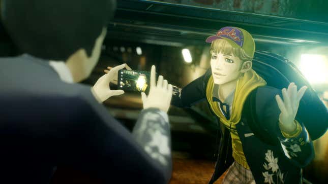 Dazai, one of the game's primary human NPCs, is filmed by his friend before entering a tunnel.