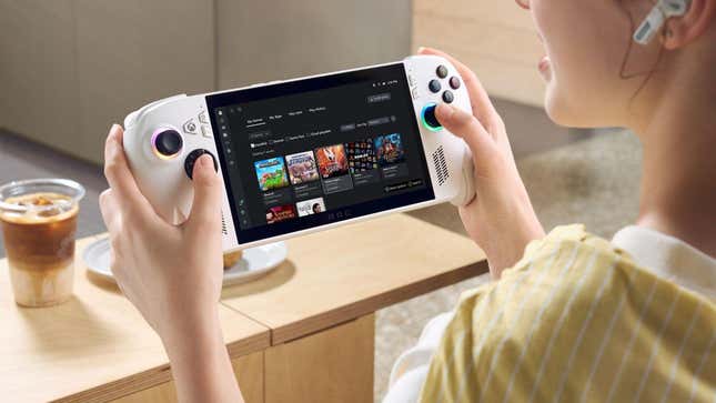A person holds an ROG Xbox Ally.