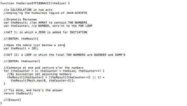 Image for article titled If Shakespeare wrote in JavaScript, here’s what it would look like