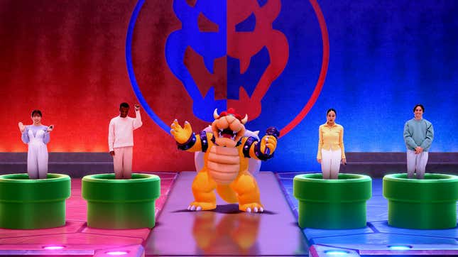 Bowser hosts a game show. 