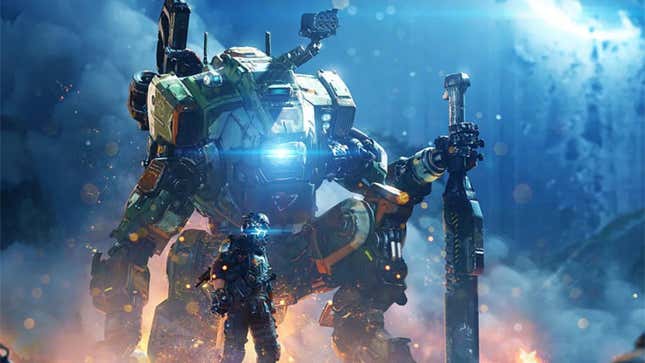A pilot looks at a mech.
