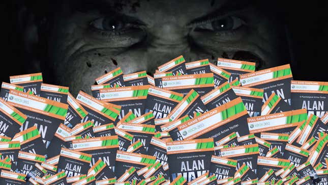 An image shows a large pile Alan Wake 1 vouchers in front of a scary face.