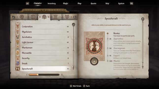 The Speechcraft skill in Oblivion Remastered.
