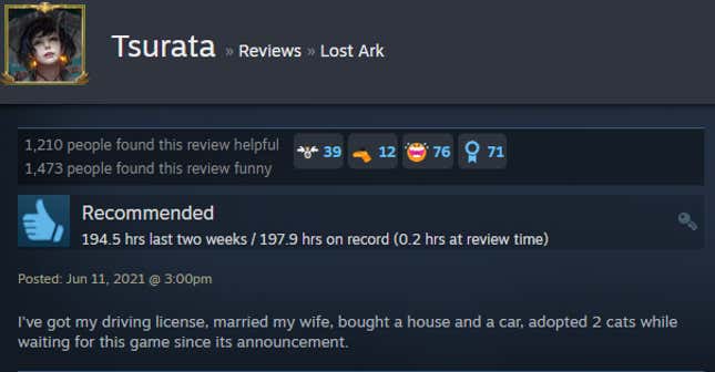 A screenshot of a Steam review for Lost Ark.