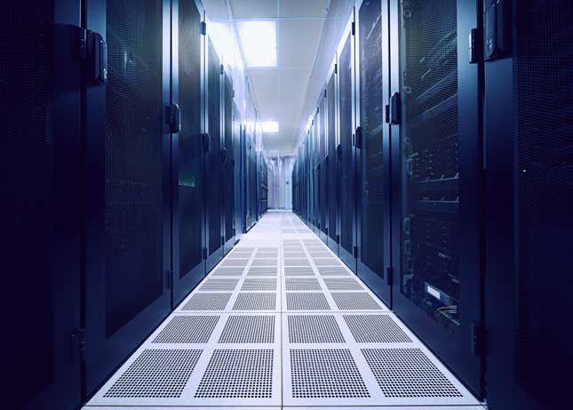 Server racks in a data center.